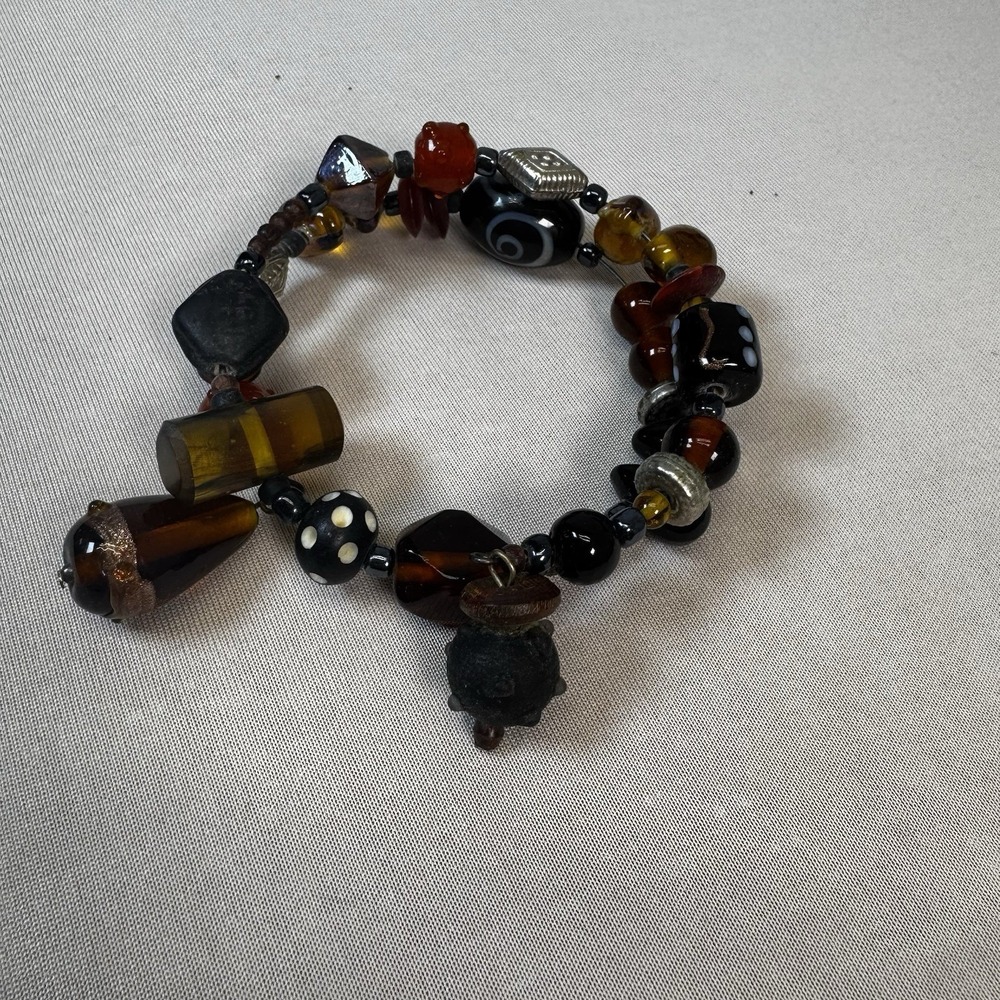Memory Wrap Beaded Bracelet‎ - Black & Browns